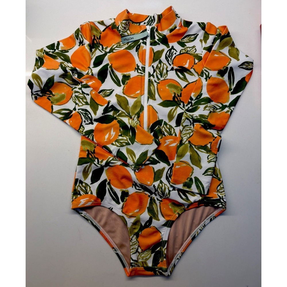 Mott50 Mini Mila Long Sleeve One-Piece Swimsuit Orange Citrus Print 6/7 UPF 50+